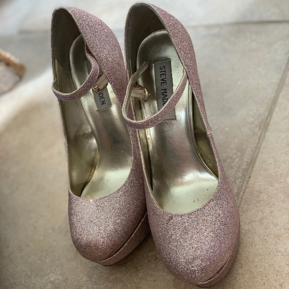 Steve Madden pink glitter stiletto platform heels